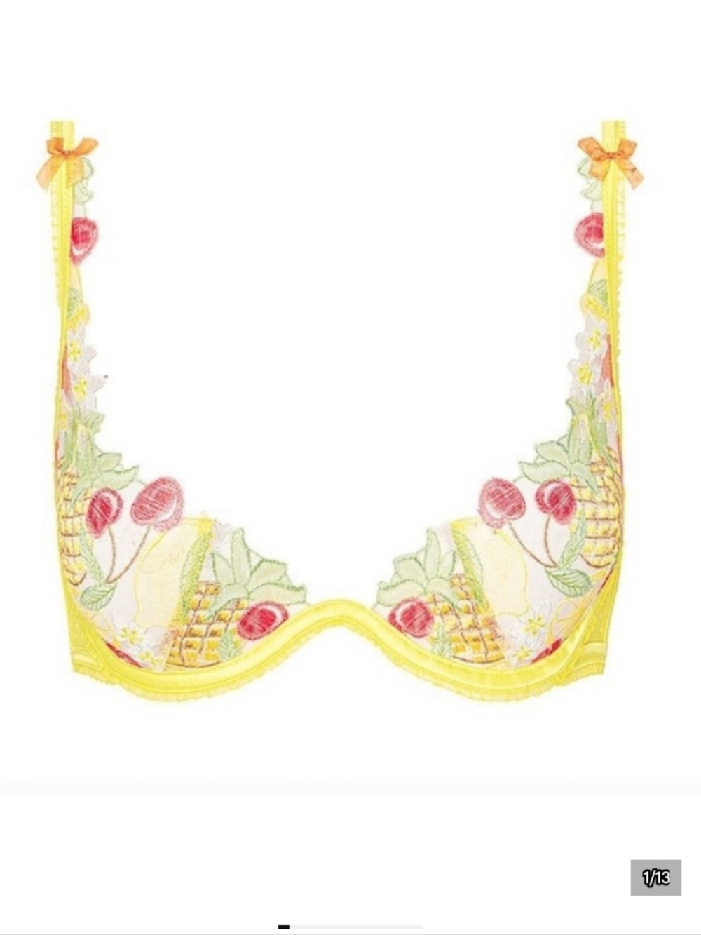 For Love And Lemons Mirabelle Fruit Bra Cherries Pineapple Strawberry Yellow 38C